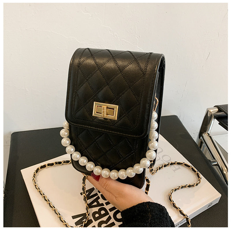 Fashion Pearl Chain Shiny Gradient Mini Shoulder Bag