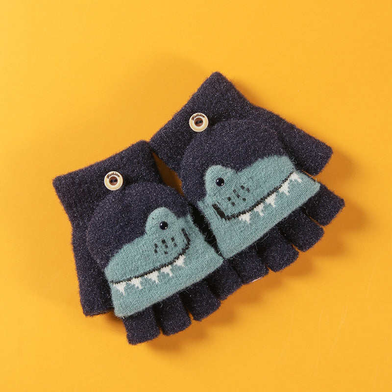 Cute Cartoon Knitted Yarn Fingerless Children's Gloves
