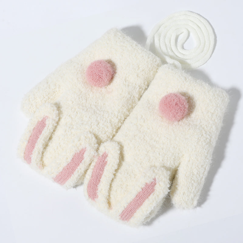 Cute Plush Bunny Mittens For Girls