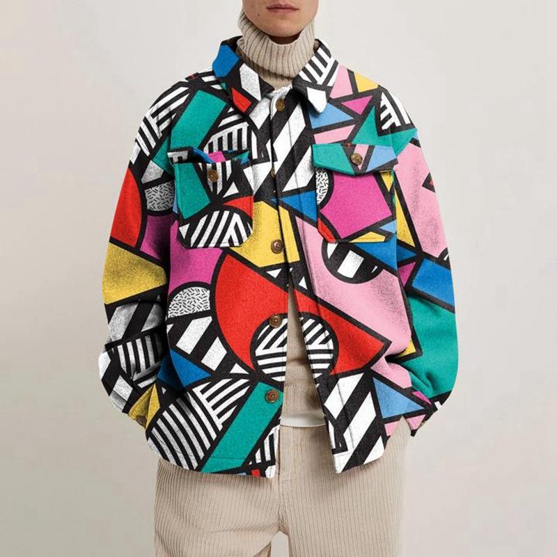 Spring Men's Fashion Three-dimensional Patch Pocket Printed Jacket