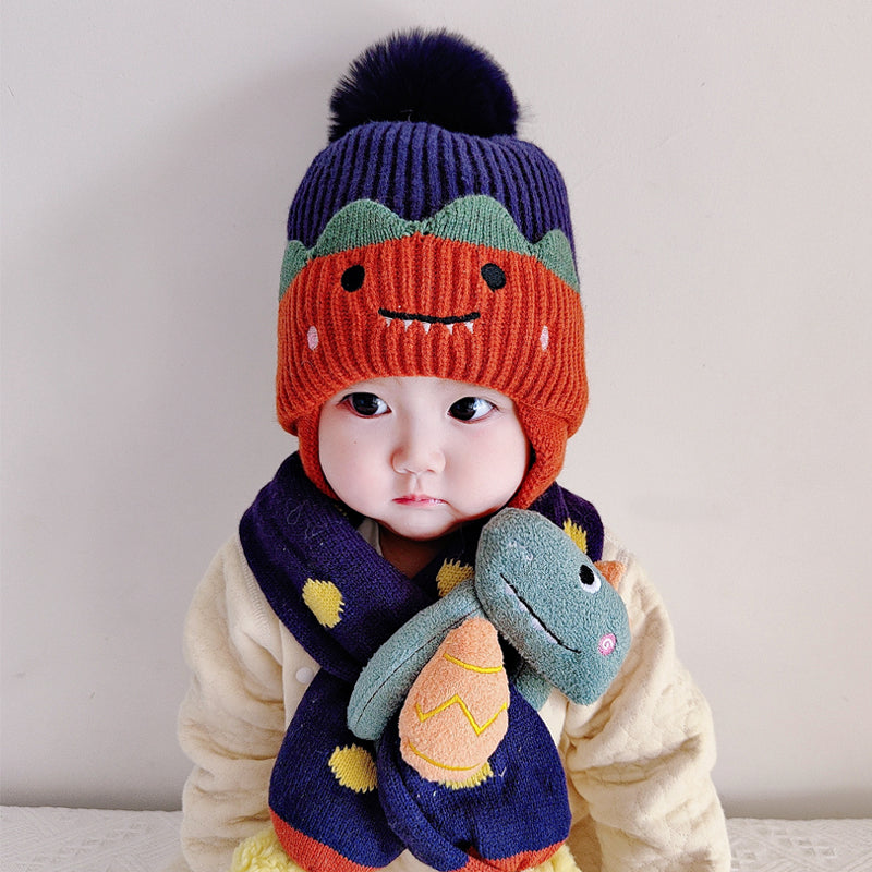 Winter Warm Eear Protection Cute Children's Knitted Hat And Scarf Set