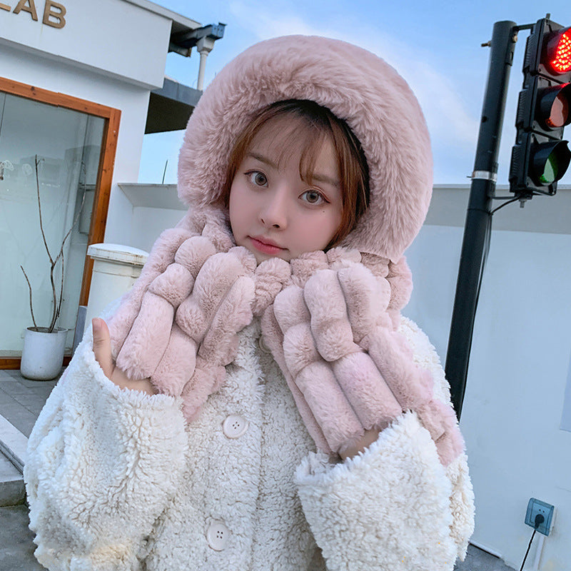 Winter Warm 3 PCS Hat Scarf Gloves Suit