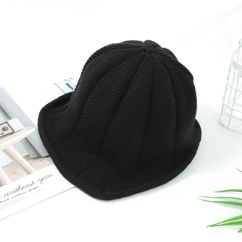 Fashionable Warm Knitted Basin Hat With Curled Edge