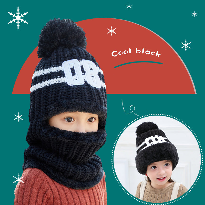 Winter Plush Padded Parent-Child Hat Knitted Hat Scarf 2 in 1
