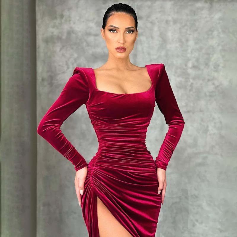 Sexy Square Neck Folded High Waist Dress