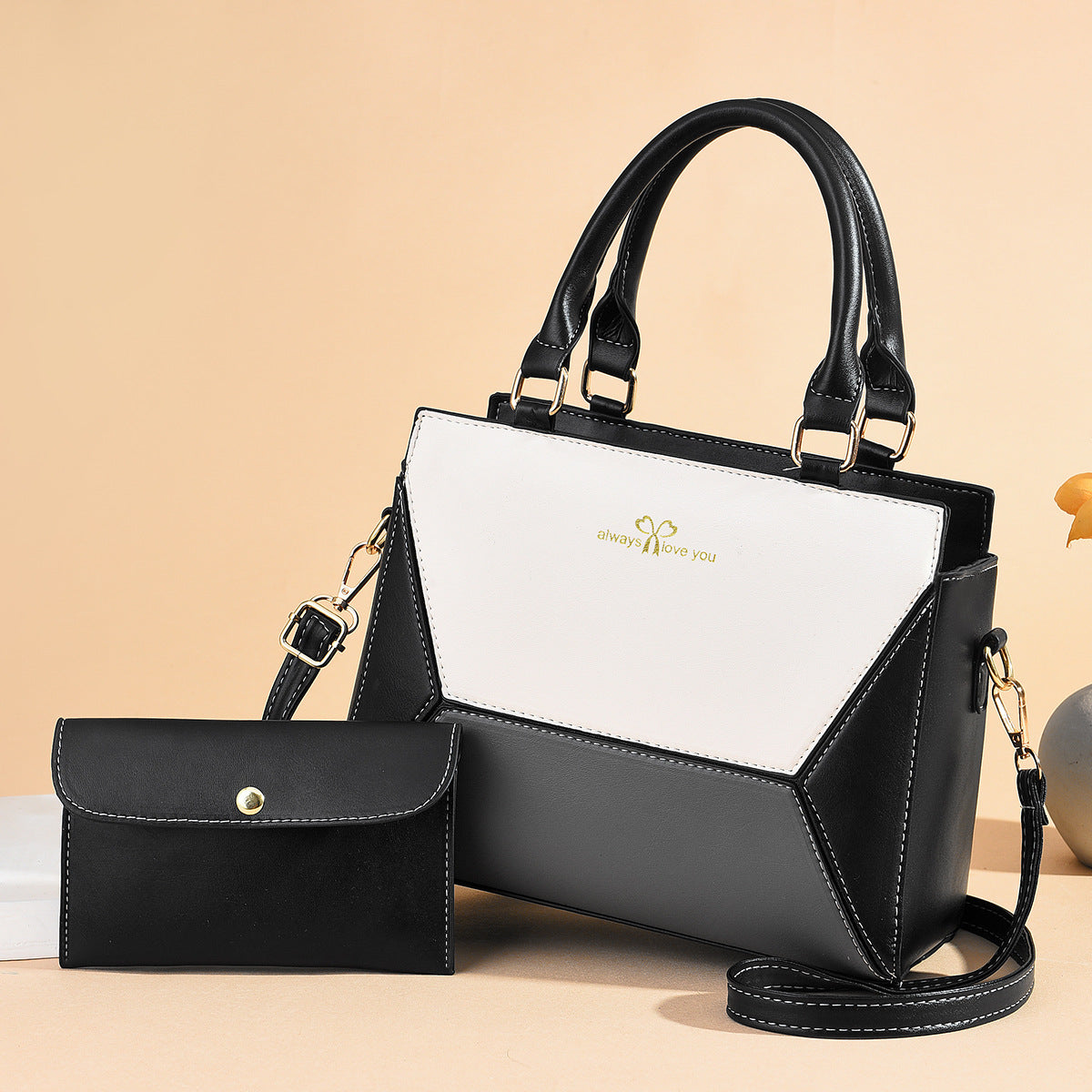 Fashion Contrast Color Ladies Workplace Clutch Large-Capacity Handbag