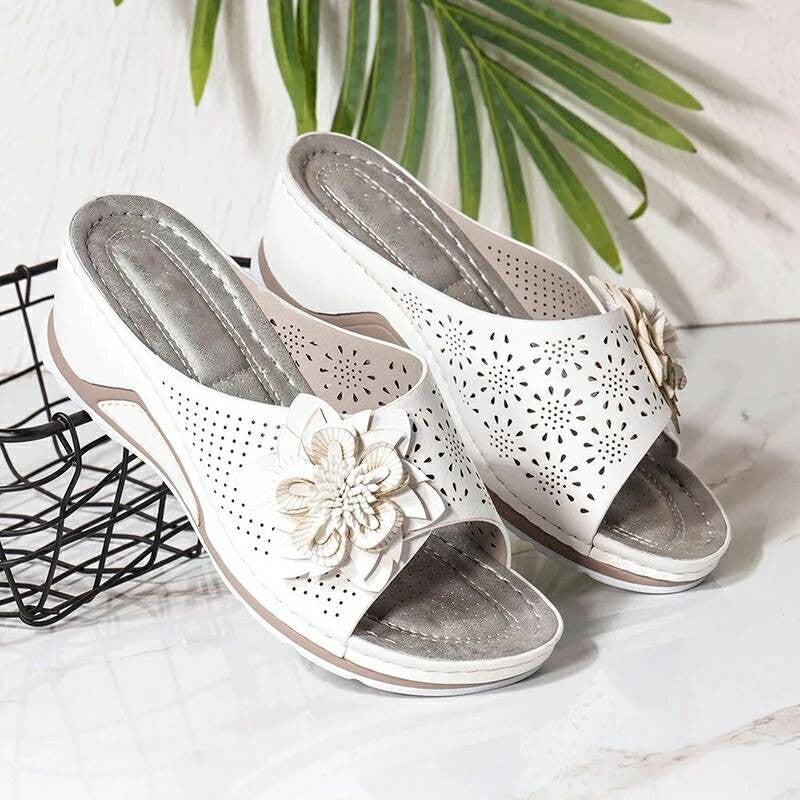 Flower Hollow Wedge Sandals