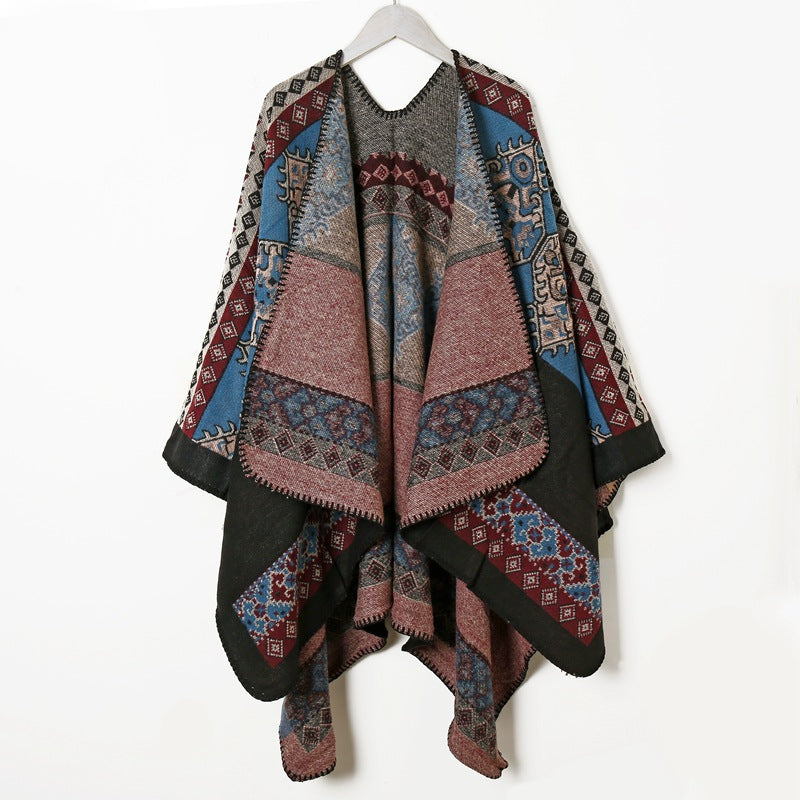 Women Faux Cashmere Cardigan Jacquard Bohemian Shawl