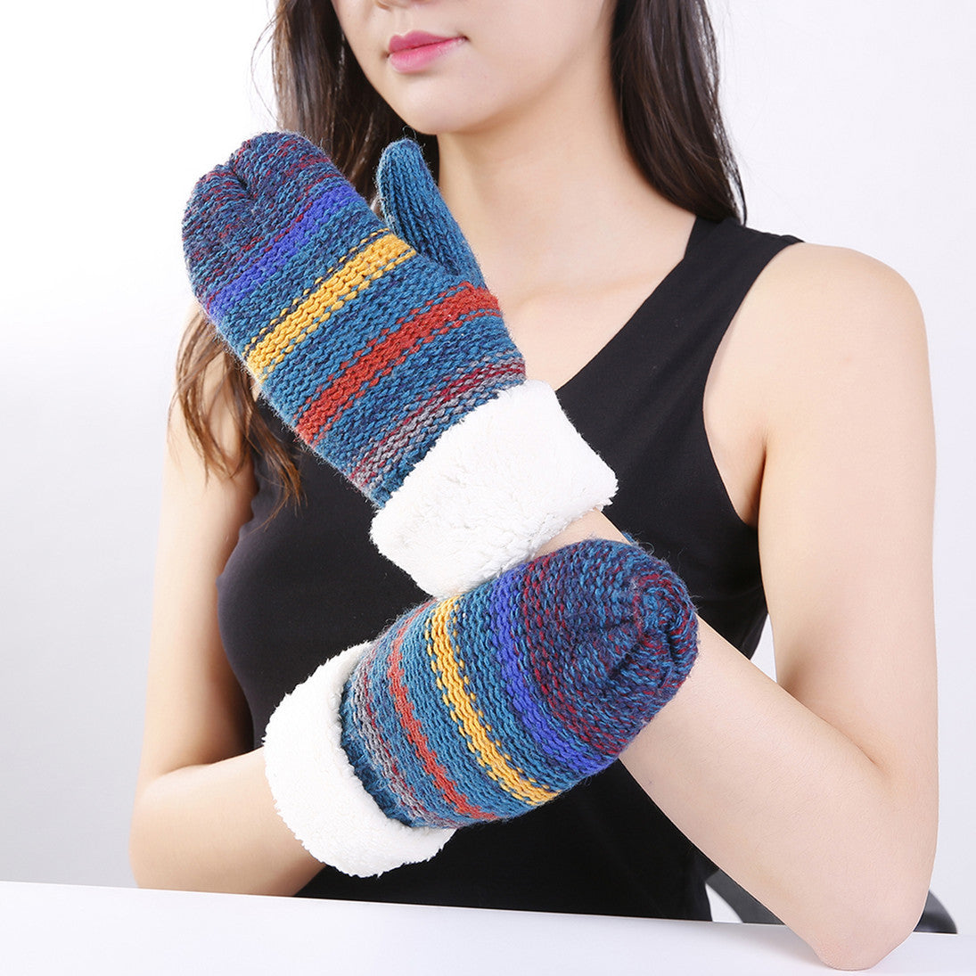 Striped Knitted Ski Gloves For Outdoor