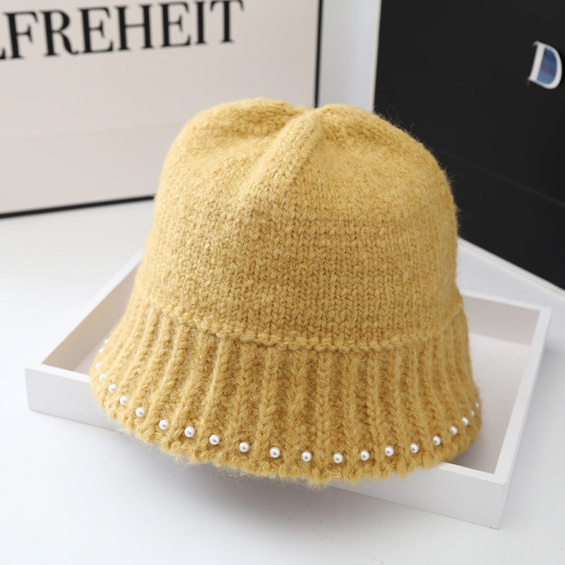 Casual WarmFaux Pearl Knitted Basin Hat