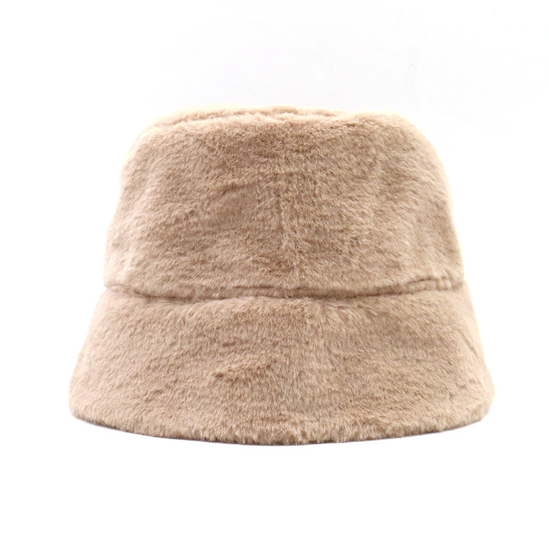 Fashion All-match Solid Color Thick Plush Warm Bucket Hat