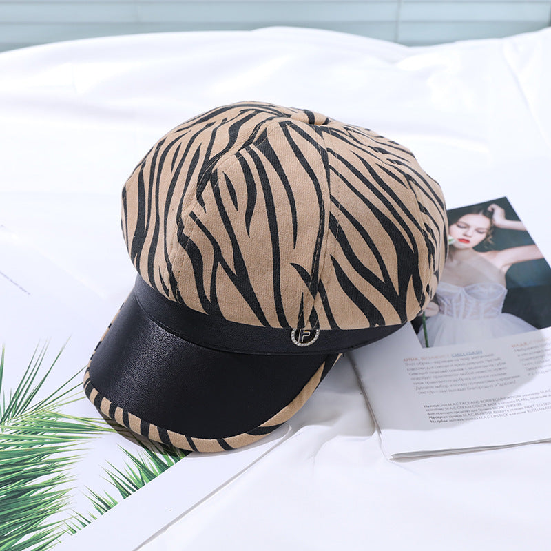 PU Breathable Hat Zebra Print Berets Cap