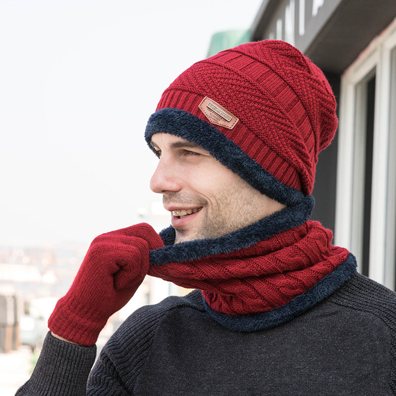 3 PCS Parent-child Knitted Hat Warm Scarf and Gloves Set For Men and Son