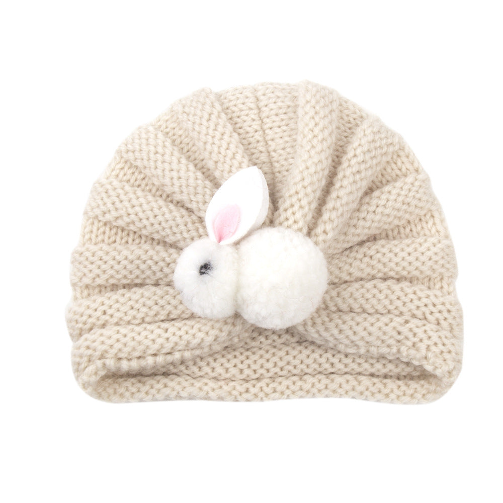 Baby Solid Color Cute Rabbit Knitted Hat For 0-6 Months