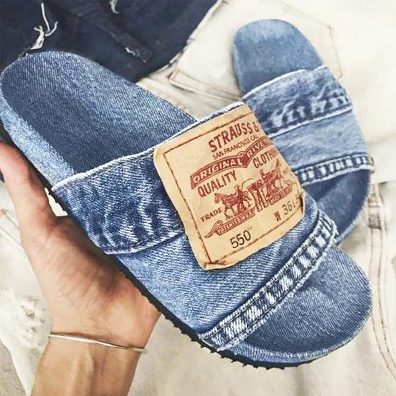 Denim Flat Slippers Beach Shoes