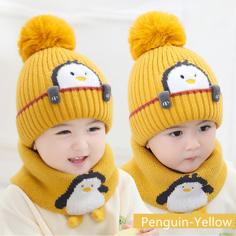 Windproof Ear Protection Scarf Knitted Hat For Age of 1-3 Years Old Children