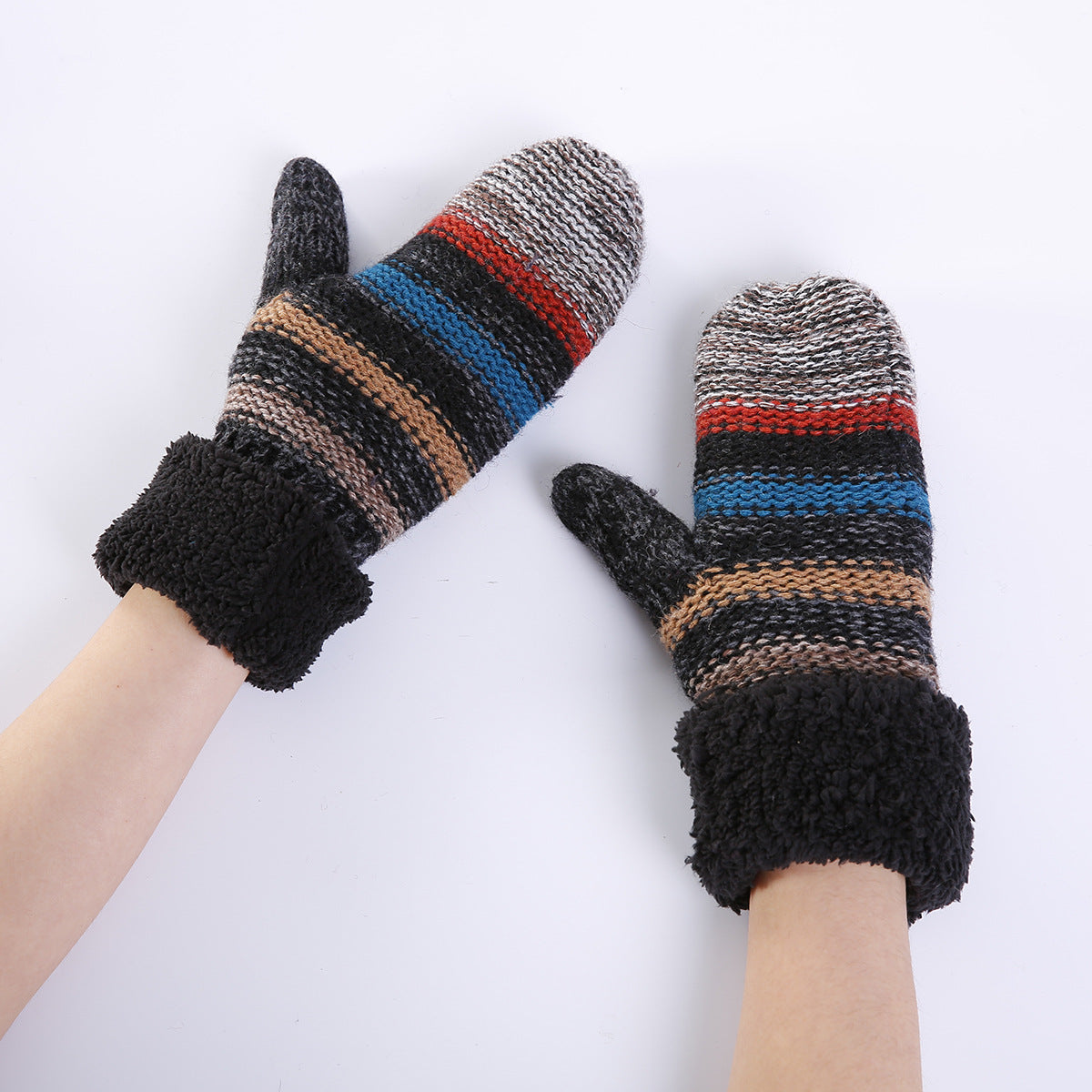 Striped Knitted Ski Gloves For Outdoor