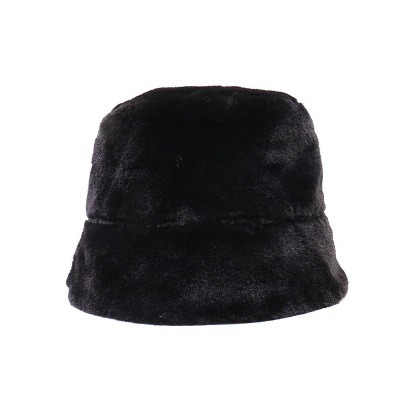 Fashion All-match Solid Color Thick Plush Warm Bucket Hat