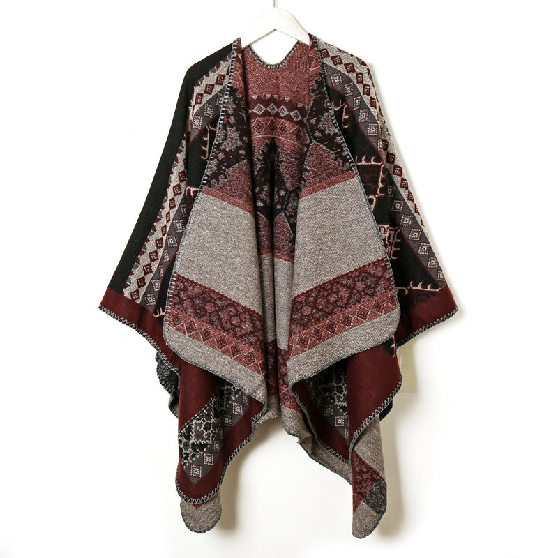 Women Faux Cashmere Cardigan Jacquard Bohemian Shawl