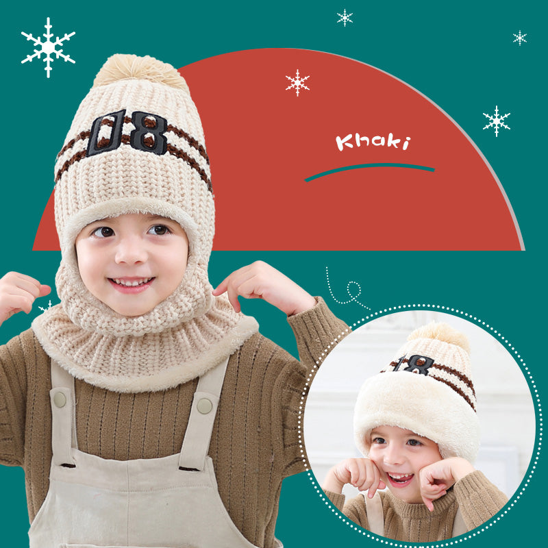 Winter Plush Padded Parent-Child Hat Knitted Hat Scarf 2 in 1