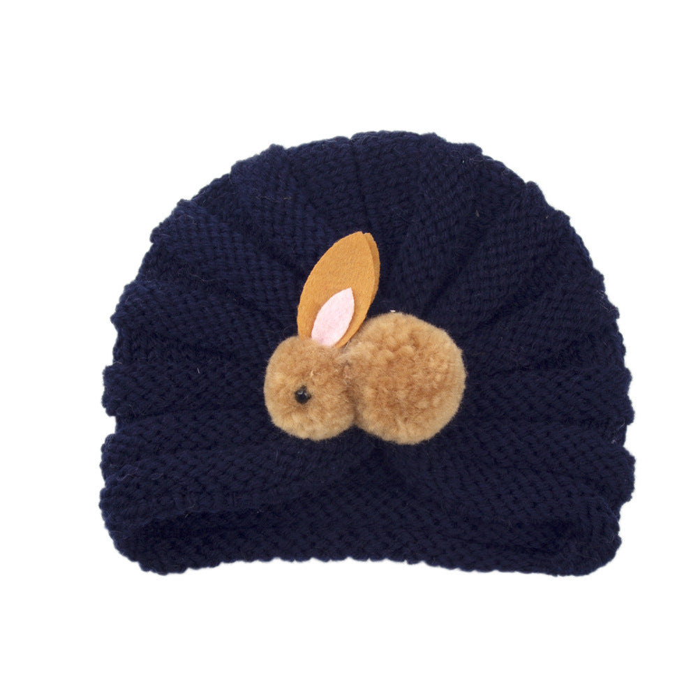 Baby Solid Color Cute Rabbit Knitted Hat For 0-6 Months