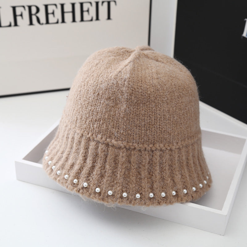 Casual WarmFaux Pearl Knitted Basin Hat