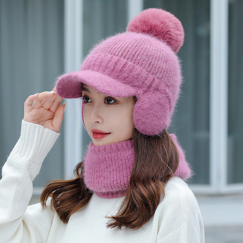 One-piece  Knitted Scarf Hat Warm Cap For Ear and Face Protection