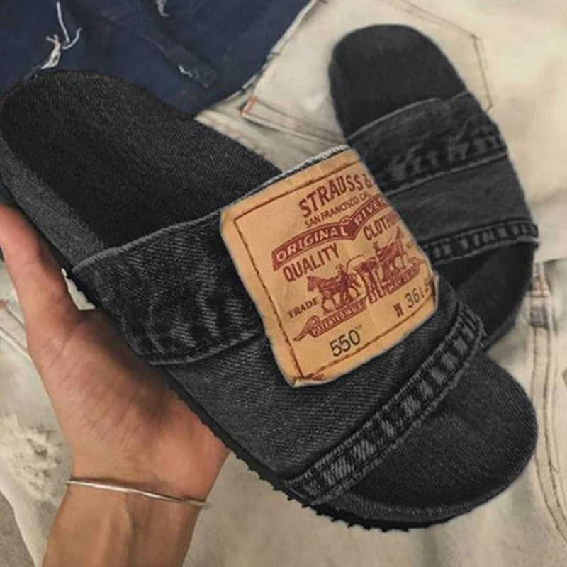 Denim Flat Slippers Beach Shoes