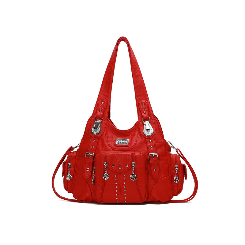 Fashion Large-Capacity Washing PU Shoulder Bag Handbag