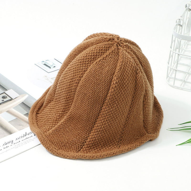 Fashionable Warm Knitted Basin Hat With Curled Edge