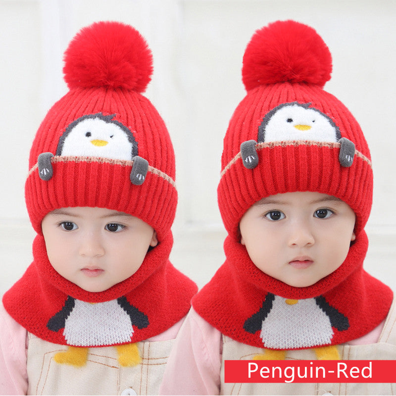 Windproof Ear Protection Scarf Knitted Hat For Age of 1-3 Years Old Children