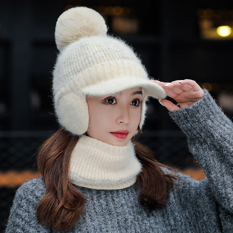 One-piece  Knitted Scarf Hat Warm Cap For Ear and Face Protection