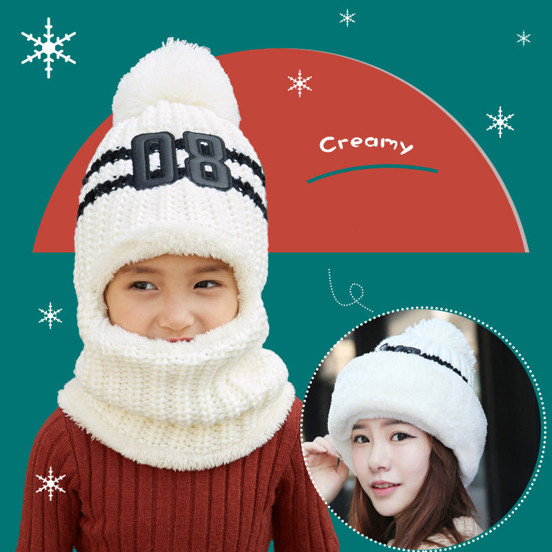 Winter Plush Padded Parent-Child Hat Knitted Hat Scarf 2 in 1