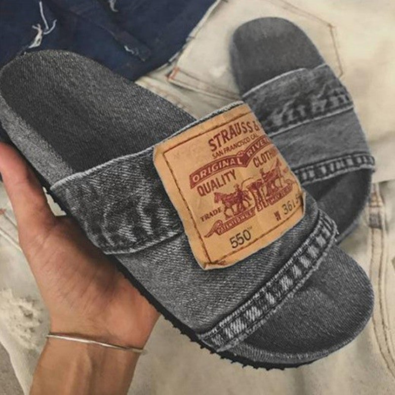Denim Flat Slippers Beach Shoes
