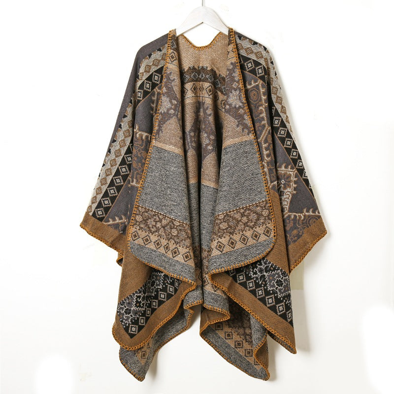 Women Faux Cashmere Cardigan Jacquard Bohemian Shawl