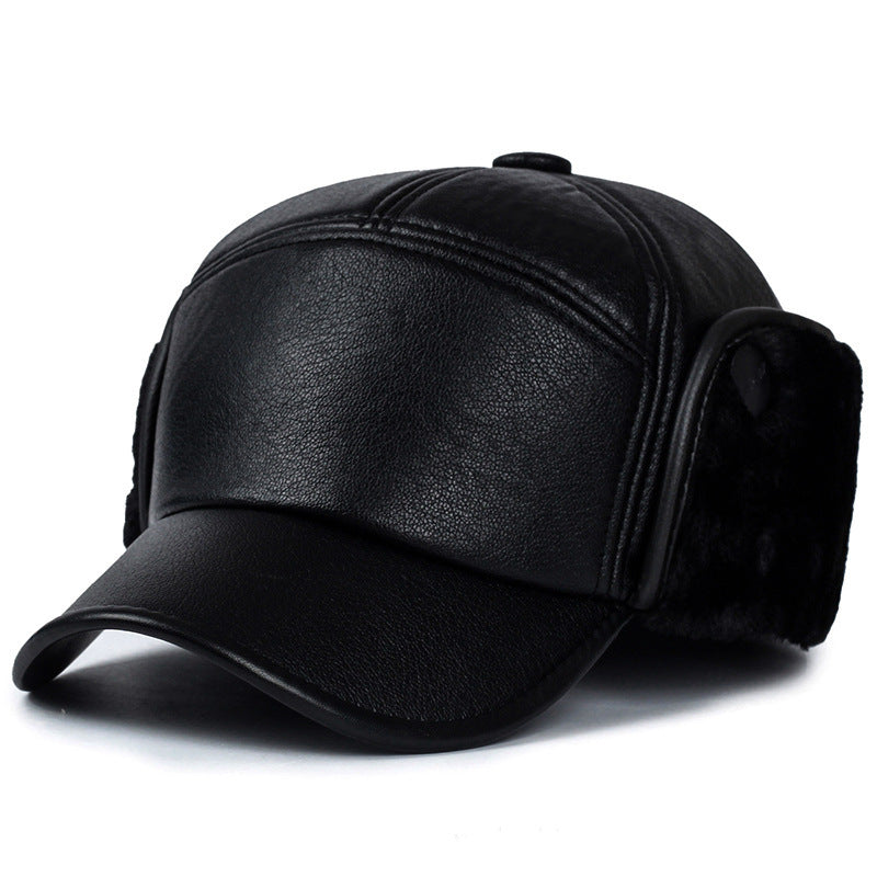 PU Outdoor Baseball Cap Warm Cotton Hat For Ear Protection