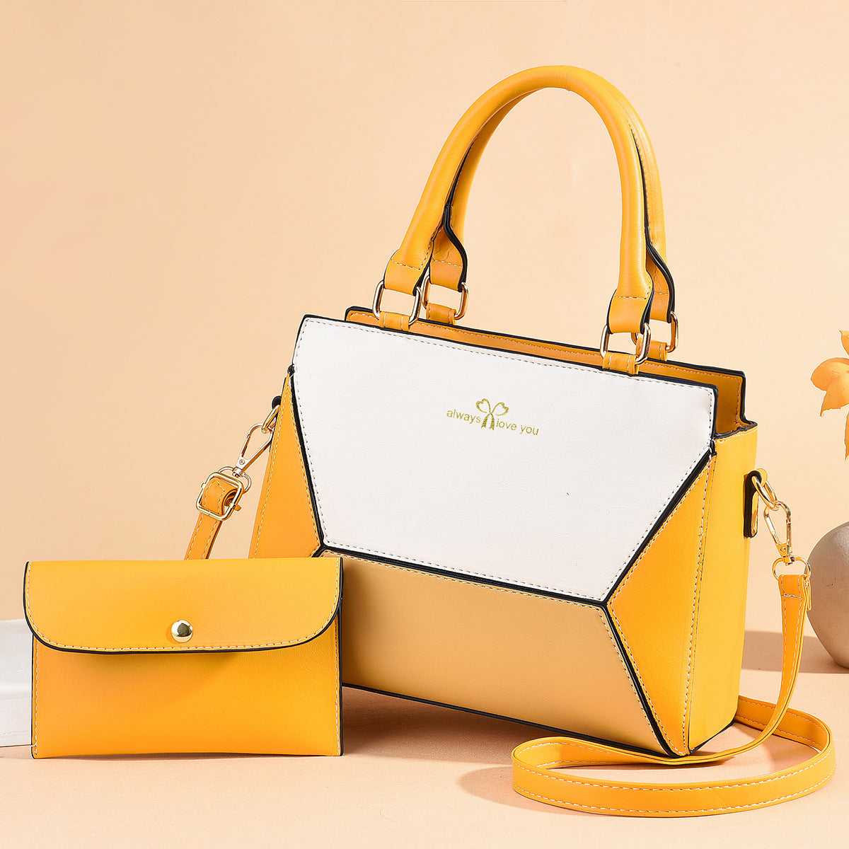 Fashion Contrast Color Ladies Workplace Clutch Large-Capacity Handbag