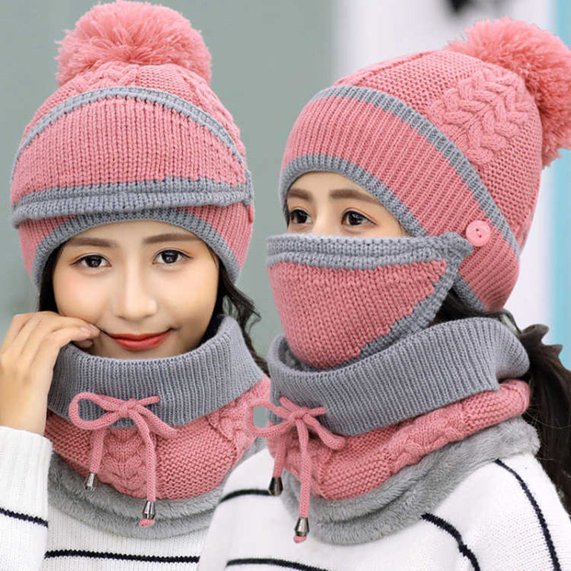 Hat+Mask+Scarf+Gloves 4-In-1 Knitted Set