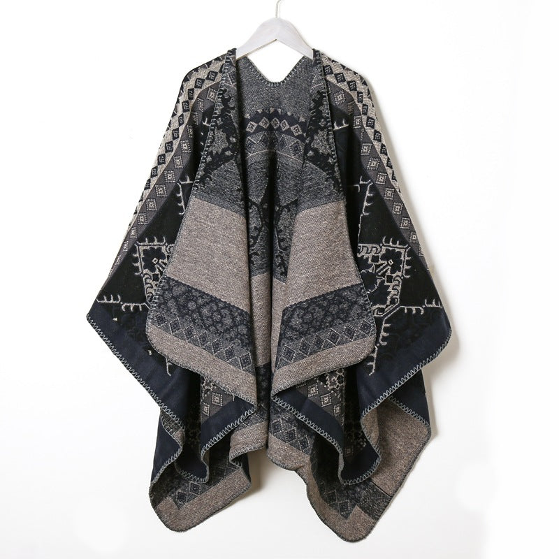 Women Faux Cashmere Cardigan Jacquard Bohemian Shawl
