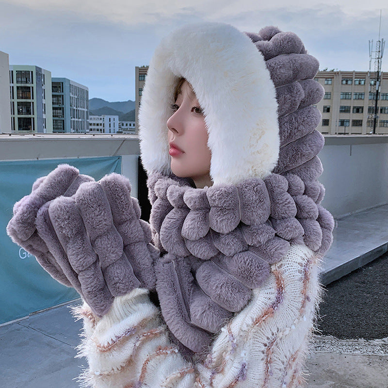 Winter Warm 3 PCS Hat Scarf Gloves Suit