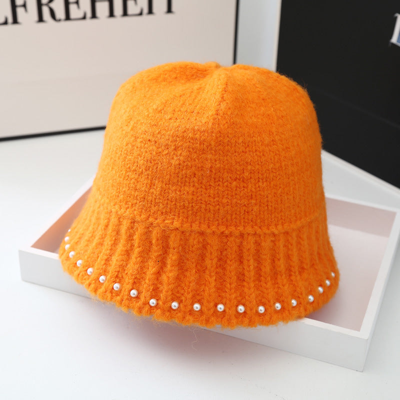 Casual WarmFaux Pearl Knitted Basin Hat