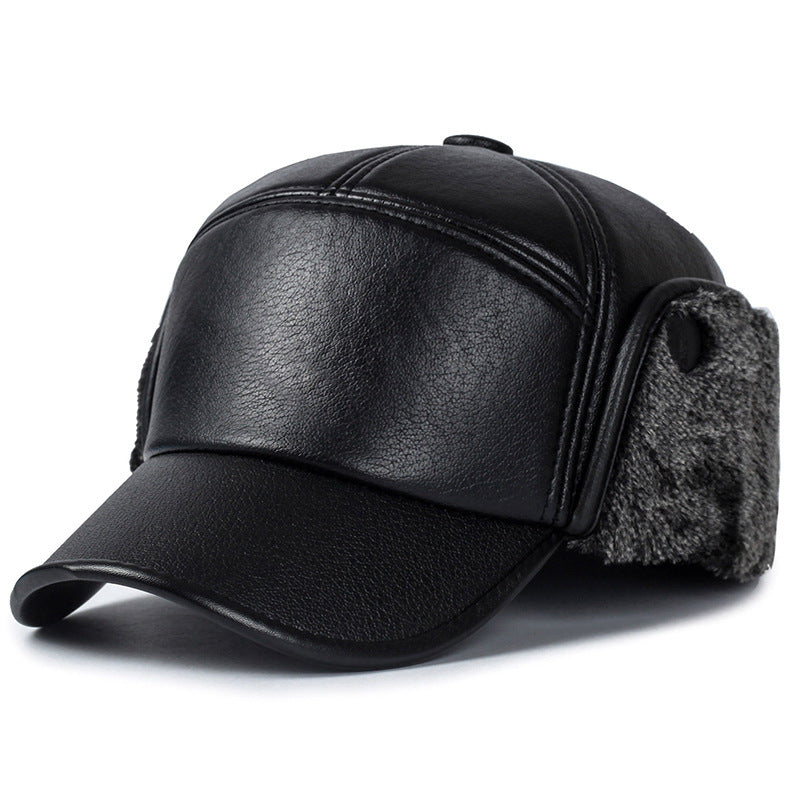 PU Outdoor Baseball Cap Warm Cotton Hat For Ear Protection