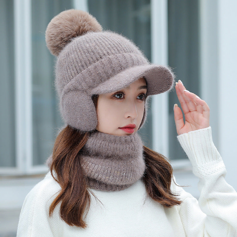 One-piece  Knitted Scarf Hat Warm Cap For Ear and Face Protection