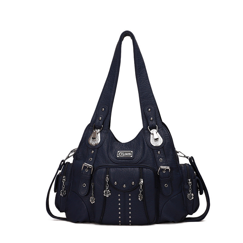 Fashion Large-Capacity Washing PU Shoulder Bag Handbag