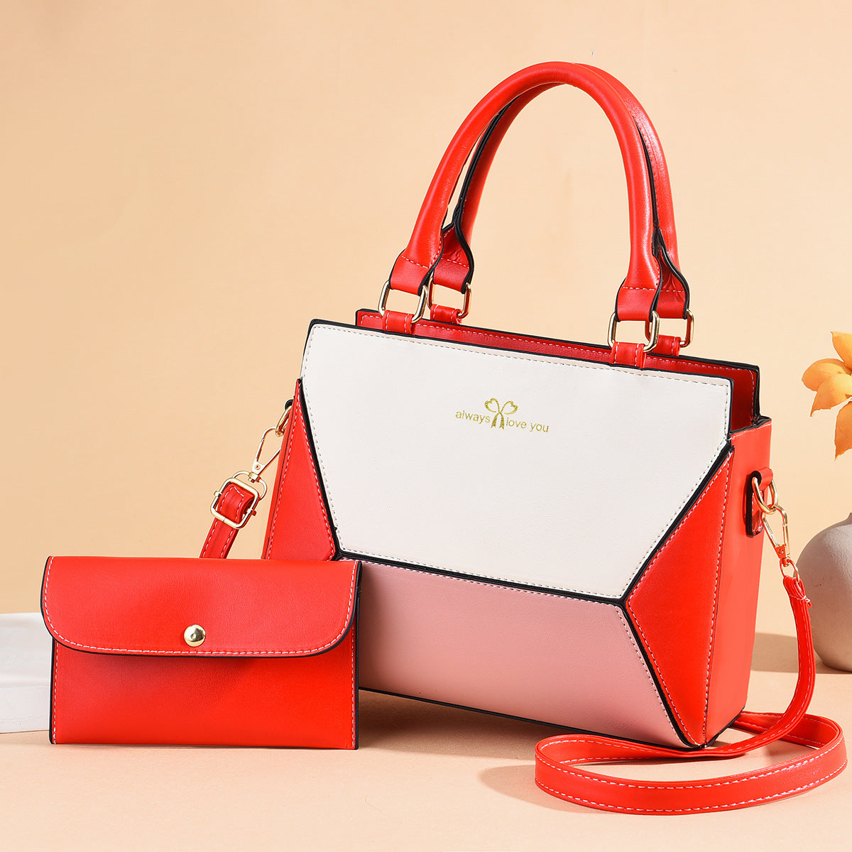 Fashion Contrast Color Ladies Workplace Clutch Large-Capacity Handbag