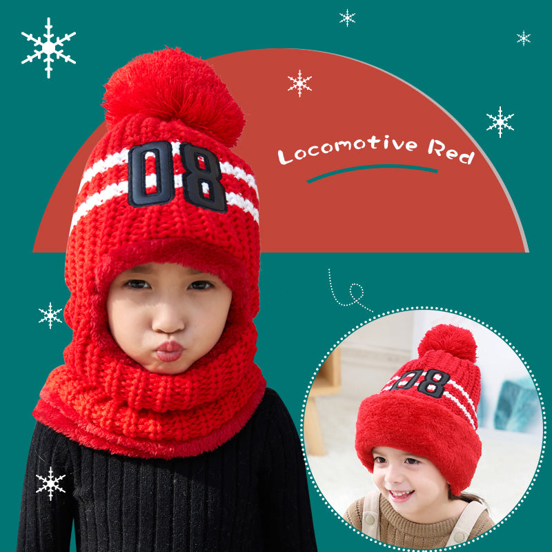 Winter Plush Padded Parent-Child Hat Knitted Hat Scarf 2 in 1