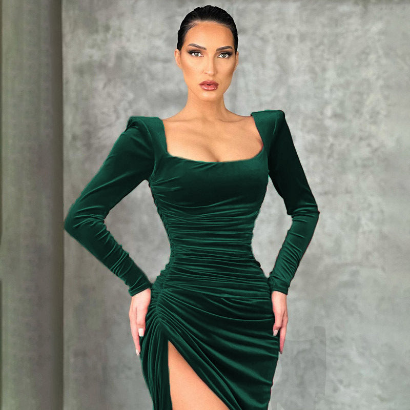 Sexy Square Neck Folded High Waist Dress