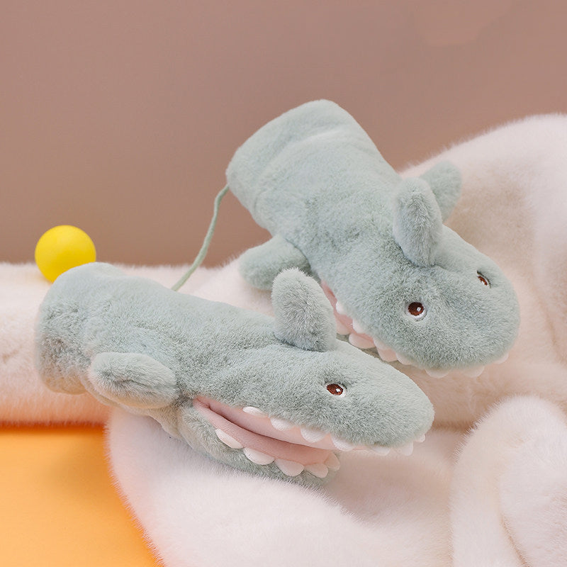Faux Rabbit Fur Cute Cartoon Shark Warm Mittens