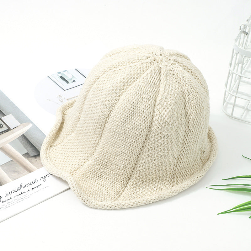 Fashionable Warm Knitted Basin Hat With Curled Edge