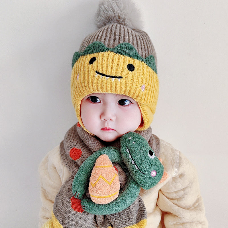 Winter Warm Eear Protection Cute Children's Knitted Hat And Scarf Set